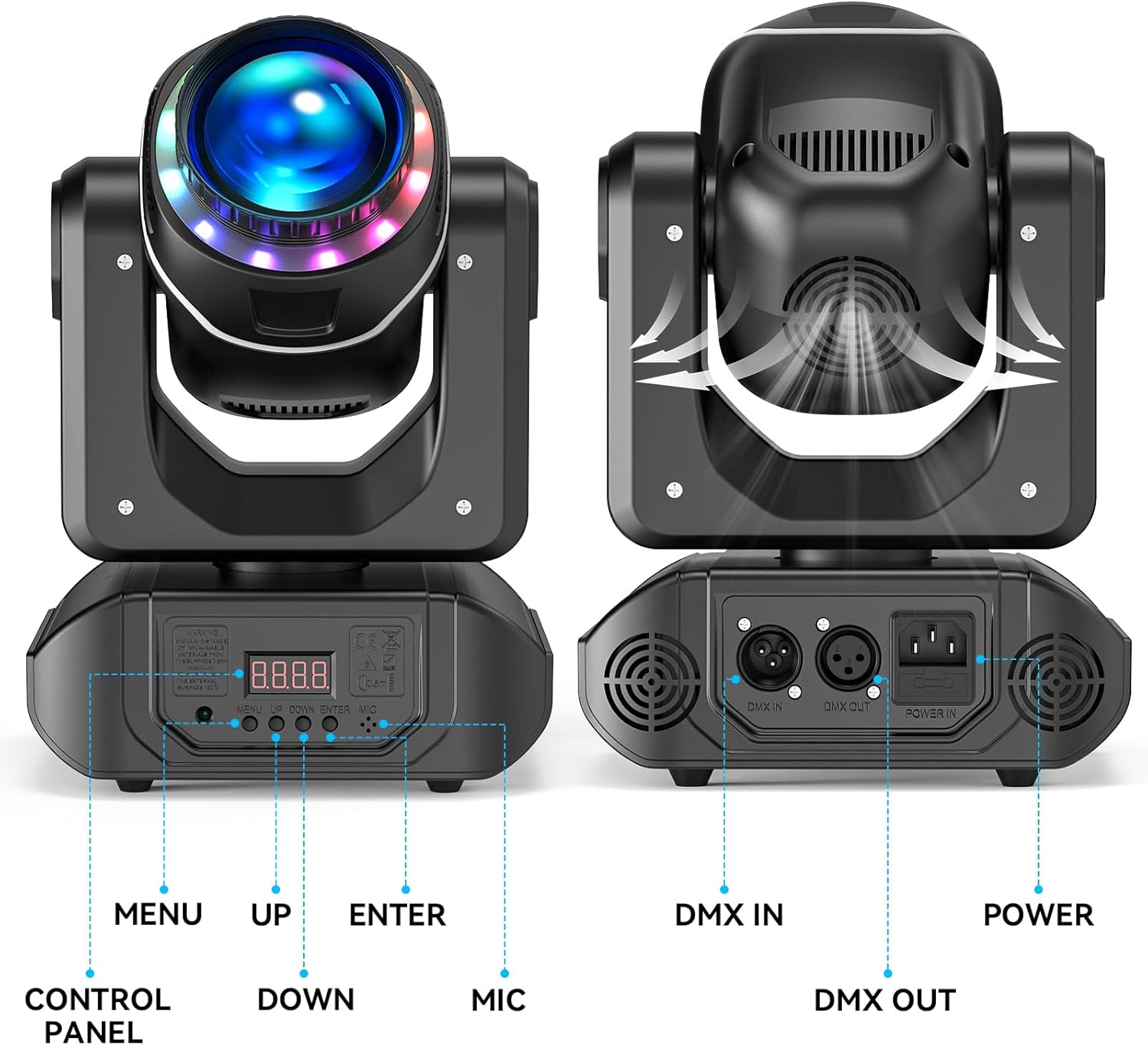 108W Moving Head Beam Light with Remote Control,18-Facet Prism DJ Lighting 10 Gobos 8 Colors DJ Lighting Spotlight by DMX and Sound Activated for Wedding,Parties,Bar,Live Show