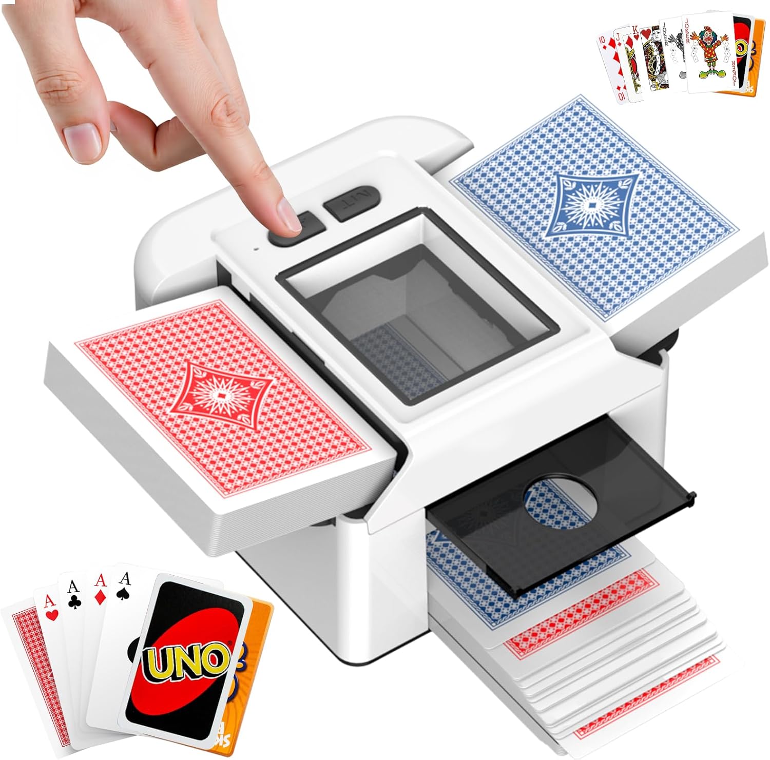 Automatic Card Shuffler for 2 Decks, Card Shuffler Machine with Dual Modes, Card Shuffler 1 Deck with 2000mAh Battery, MahJong Shuffler cards for UNO, Skip-Bo, Poker, Texas Hold’em,Party & Travel