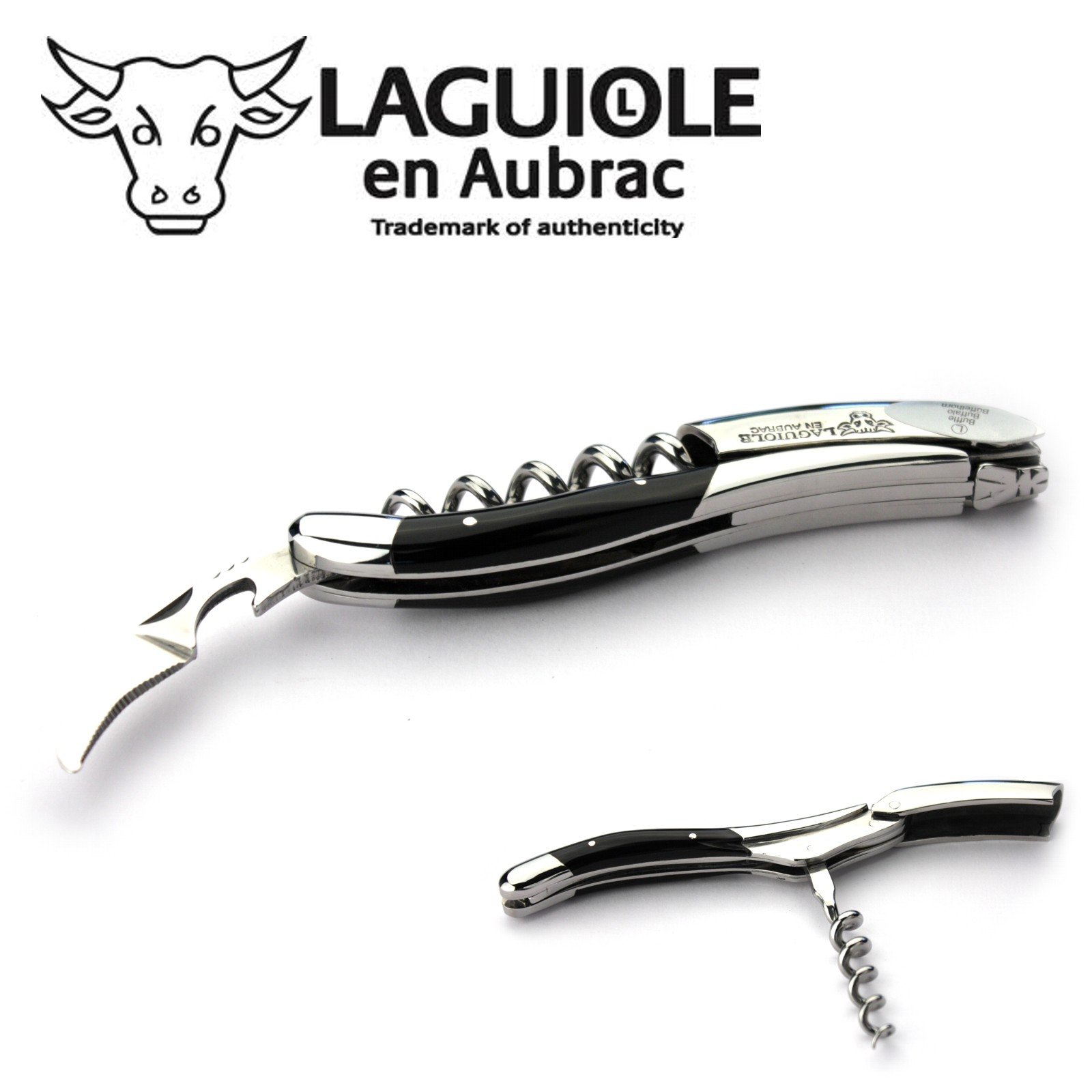 Laguiole en Aubrac Kellnermesser Büffelhorn Edelstahl glänzend SOM99BUI Sommelierbesteck