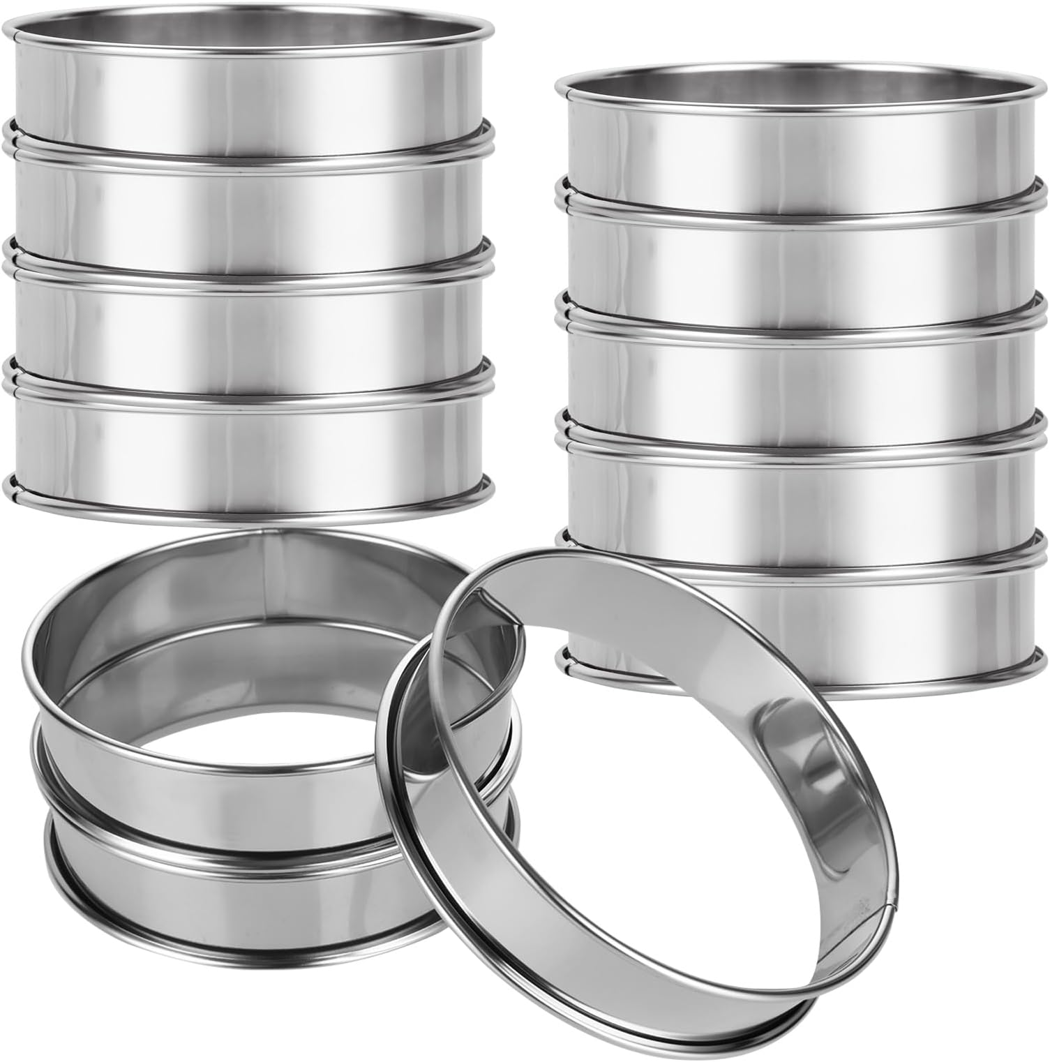 APACALI 20 PCS Crumpet Rings, 8cm & 10cm Non Stick Muffin Rings, Double