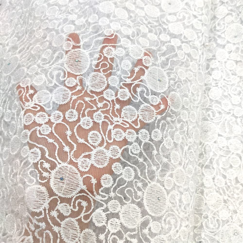 LadyQ Tela de encaje de red africana de oro 2020 nupcial francesa de encaje de tela de 5 yardas vestidos africanos con cuentas de tul cordón de tela de encaje para mujeres 033827 (blanco)