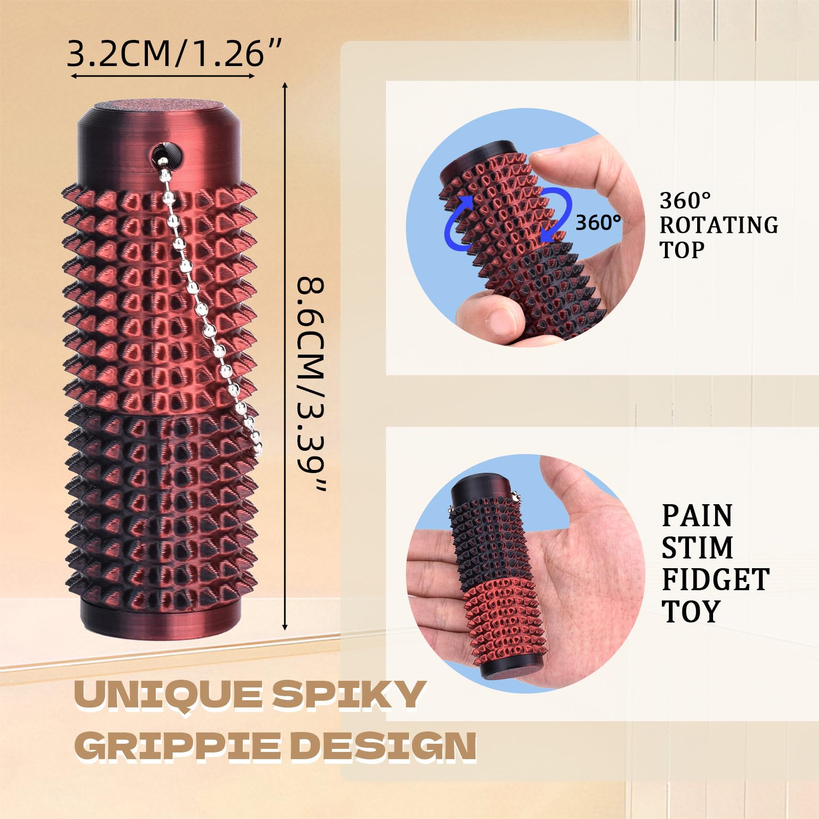 ATOMUS 2PCS Scrollable Ouchies Pain Fidget Toys Spiky Grippie Stim Keychain Pain Stim Fidget Keyring Spiky Sensory Toy for Relaxation Stress Relief Anxiety Relief Novelty Gifts for Work and Study - Image 2