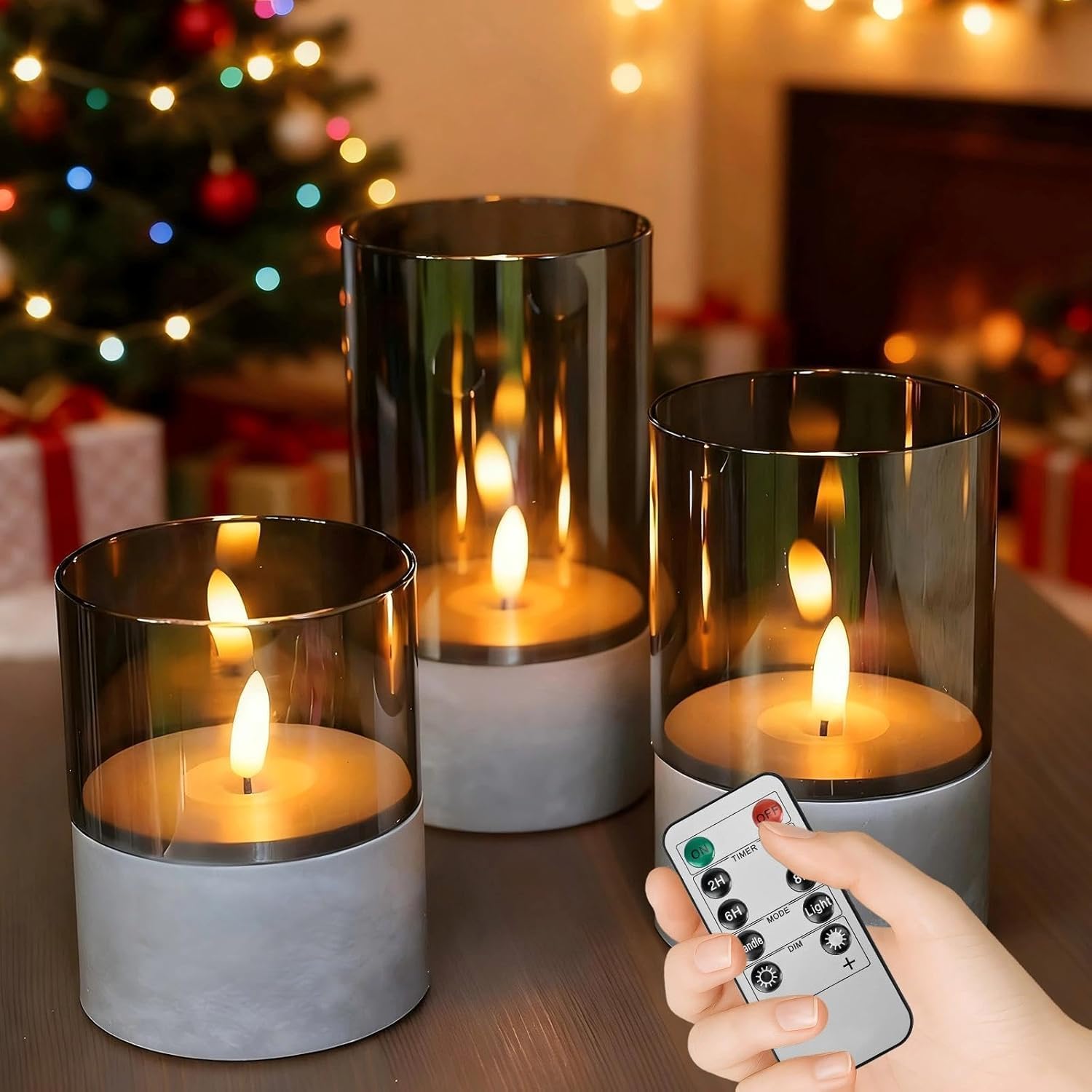 3 candele a LED, con fiamma tremolante, con funzione timer, 10/12,5/15 cm, senza fiamma con telecomando, per feste