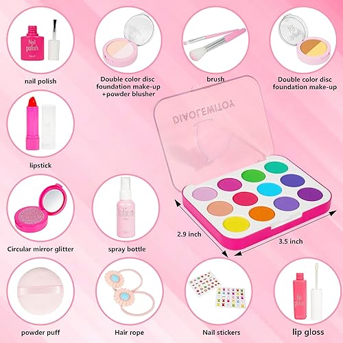Miniatura 4 de Kit de maquillaje de simulación de 15 piezas para niñas, juego de maquillaje falso para cumpleaños, Navidad, juego de maquillaje de juguete