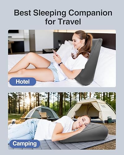 Vista 5 de Luxtude Almohada inflable de cuña para viajar, almohada de cuña de cama para dormir, alivio del reflujo ácido, almohadas de cuña de viaje ajustables