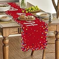 Vista 3 de Artoid Mode Polka Dot Red Happy Birthday Table Runner, Seasonal Christmas Winter Kitchen Dining Table Decoration for Home Party Decor 13x72 Inch