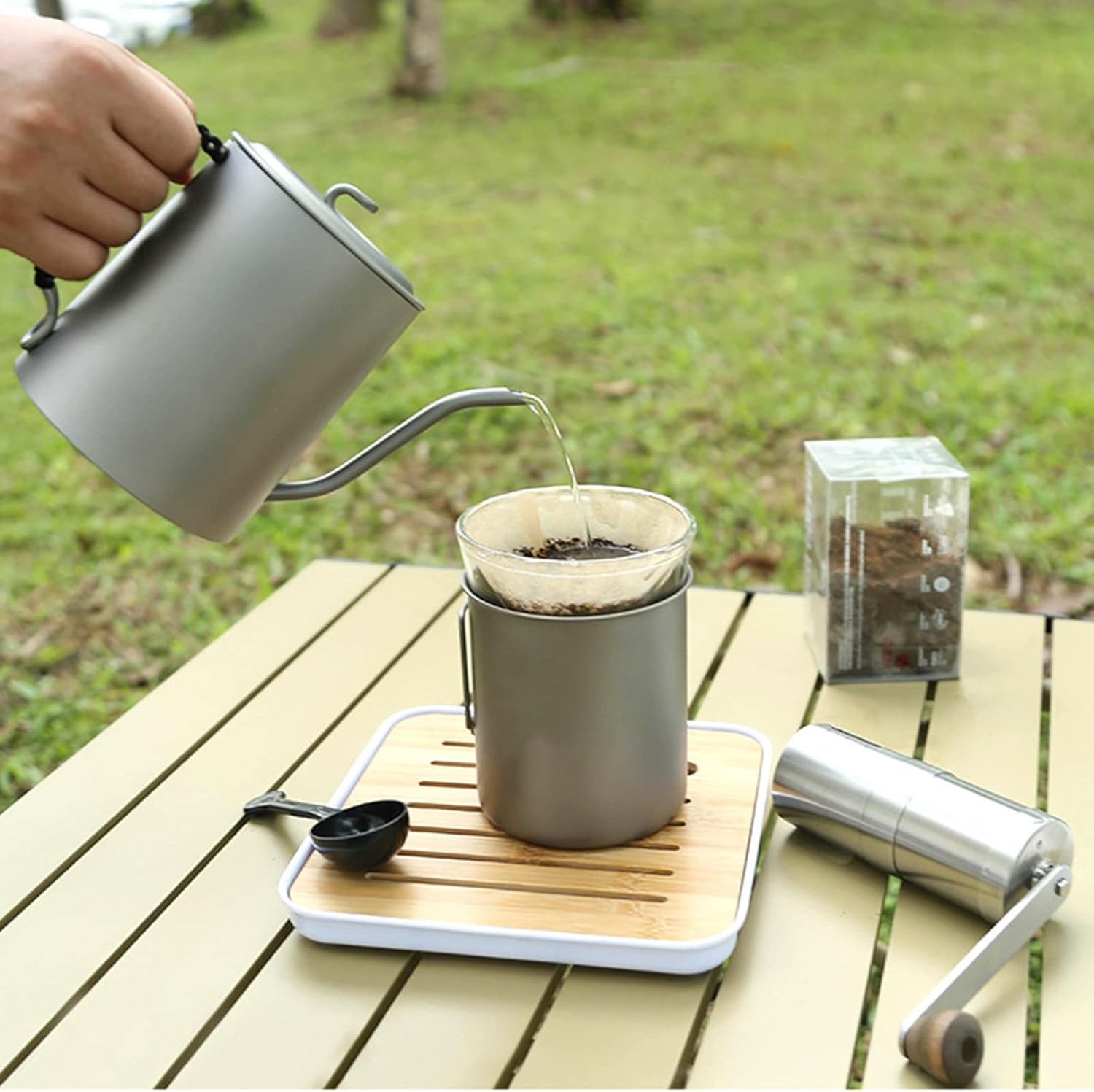 Pour-Over Coffee, 1 L Titanium Tea Kettle, Gooseneck Teapot with Precision Pour Spout, Ultralight Portable Teapot for Outdoor Camping Coffee Maker