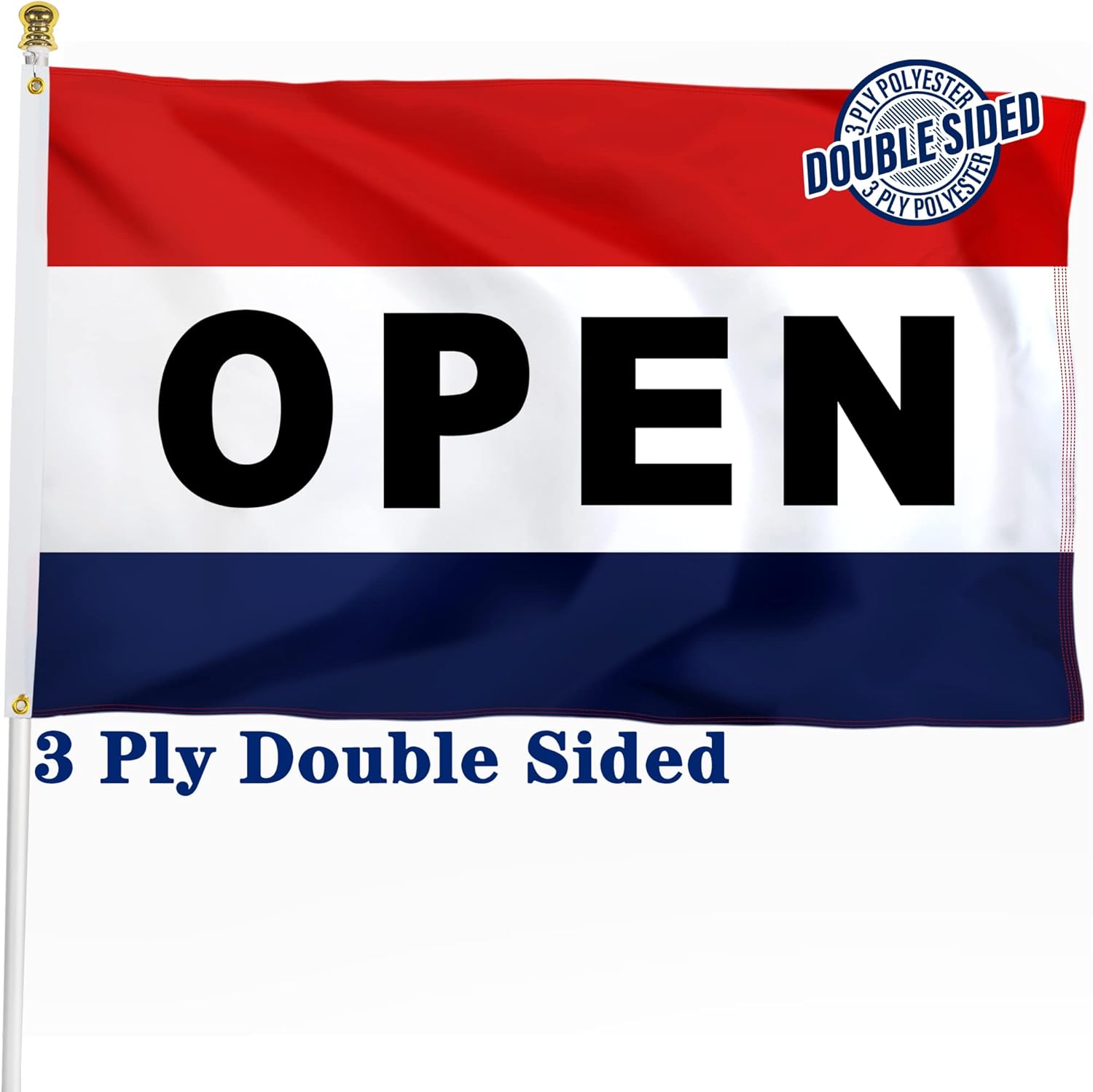 XIFAN Double Sided Open Flag for Businesses Sign 3 X 5 FT, Heavy Duty 3 Ply Quality Polyester 4 Rows Stitches Hemming Brass Grommets Outdoor Banner Decoration