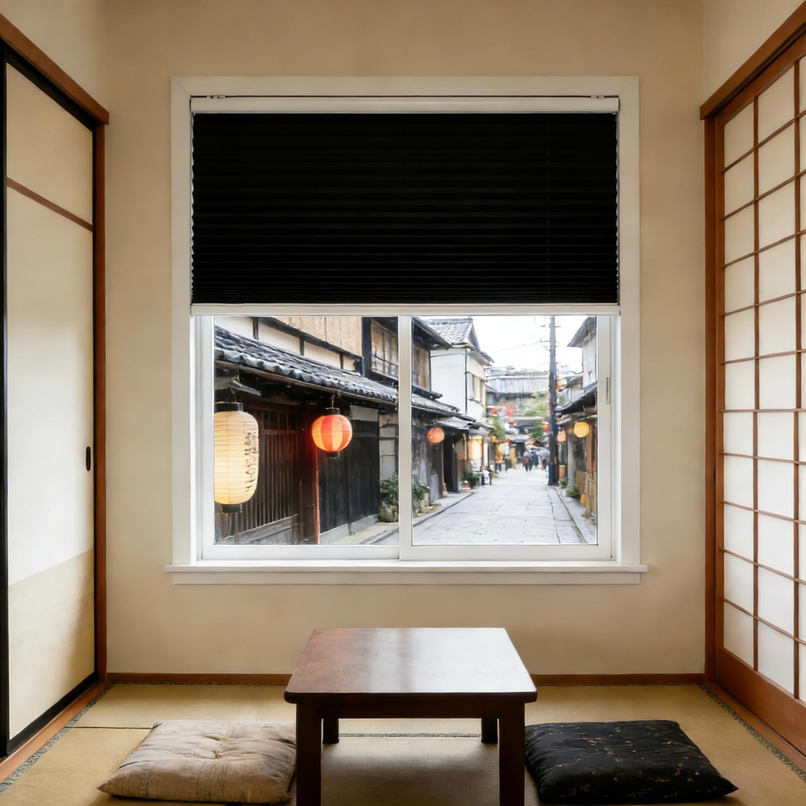 Store plissé 20 x 131 cm réglable haut bas noir pour fenêtre