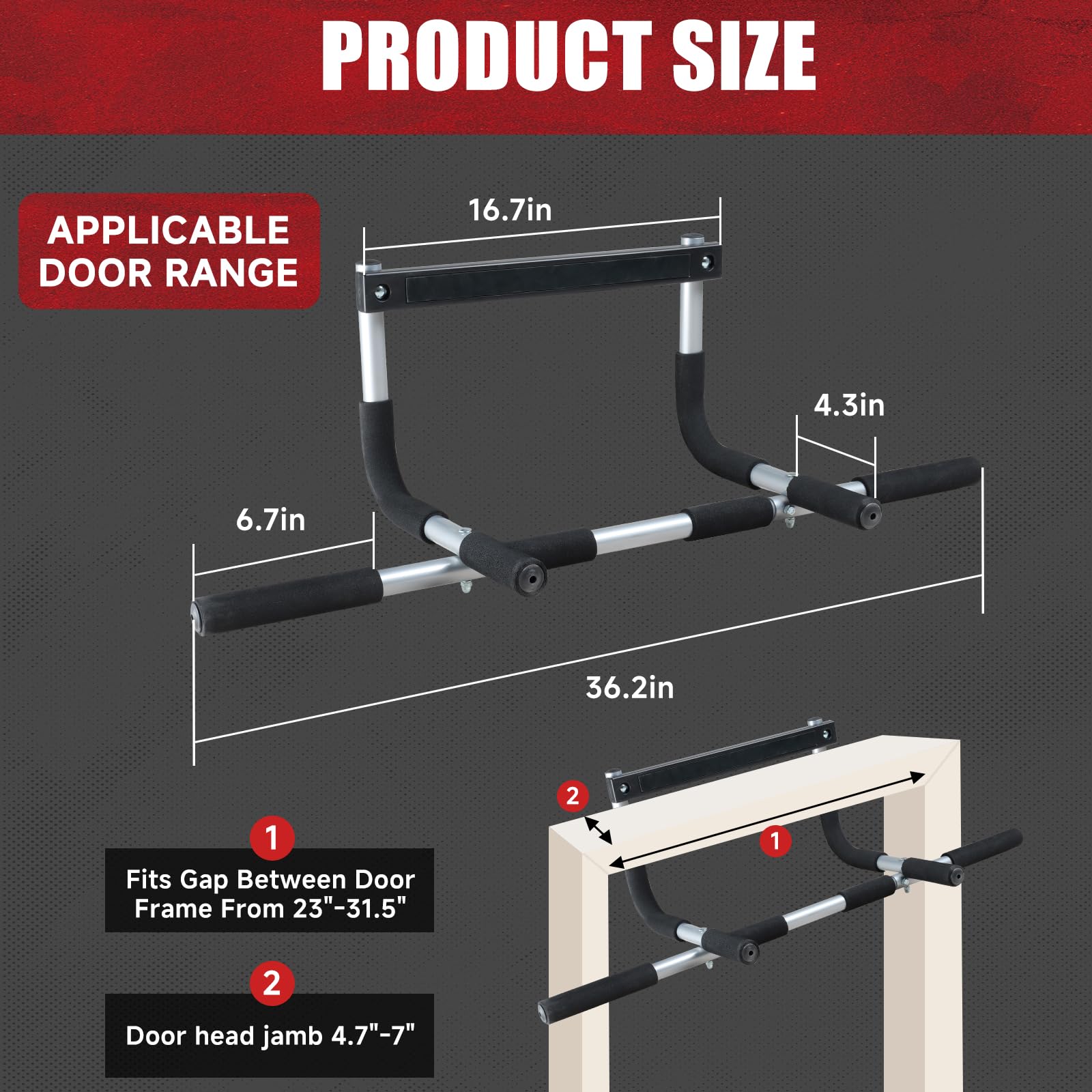 leikefitness Pull-Up Bar For Door Frame, przenośny Multi 3 Grips Doorway Grip Chin Up Bar do domu, instalacja bez wiercenia, gruba stal, Heavy Duty Hook Bar (srebrny)