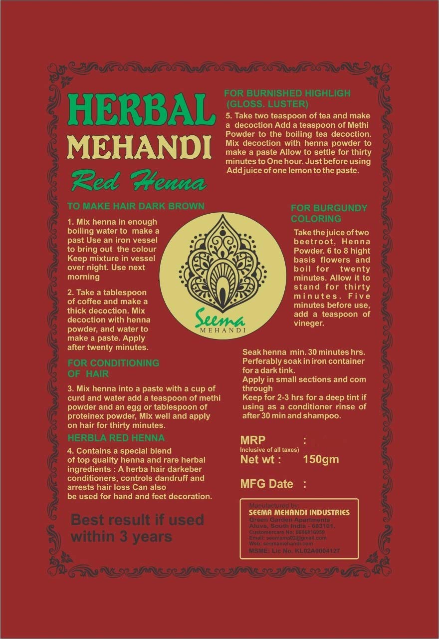 Red Henna Powder For Hair color Organic and natural hair color (Laal Henna for Mehandi) Pack Of 2