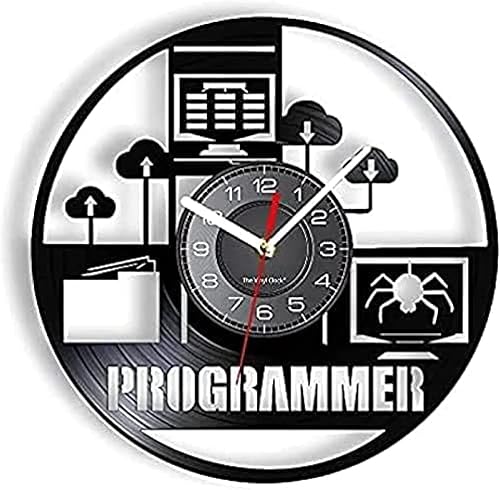 Reloj de pared para dormitorio, programador, reloj de pared de vinilo, registro genuino, sistema de programación de computadora, retro, reloj de