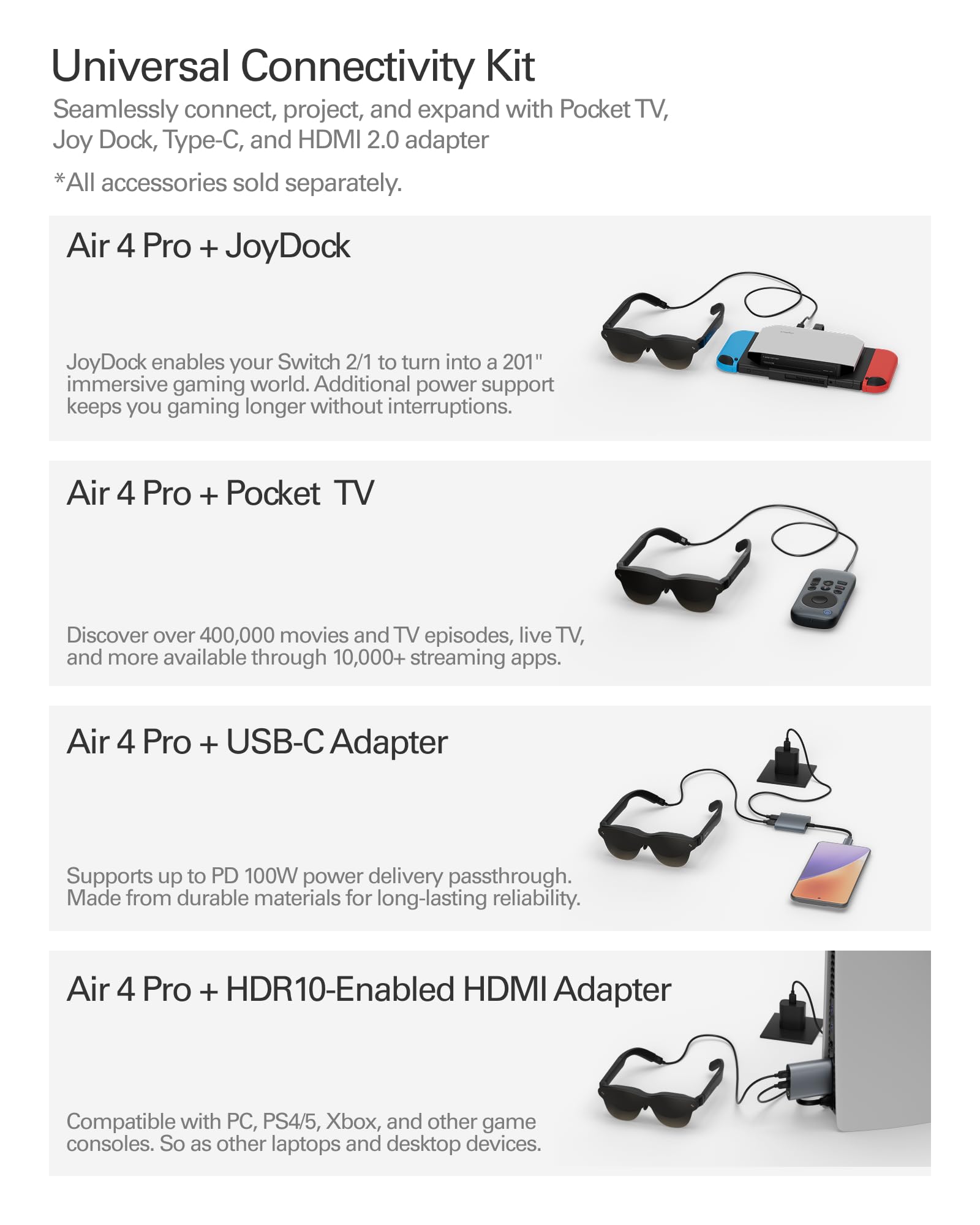 RayNeo Air 4 Pro AR/XR Glasses - 201" HDR10 Video Display, Vision 4000 Chip, Audio by Bang & Olufsen, 3D Movies & Gaming Smart Glasses for iPhone 17,16,15/Android/Switch 2/Mac/PS4/5-4 Pro