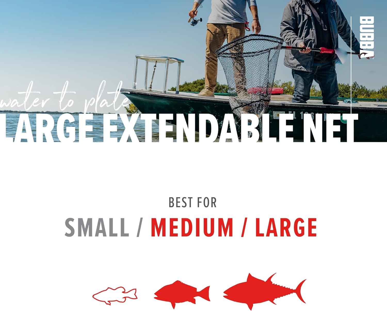 BUBBA Extendable Net with Corrosion Resistant Construction, Non-Slip Grip Handle and Carbon Fiber Shafts for Fishing, Angling, Boating and Outdoors