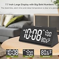 Vista 2 de DreamSky Wooden Digital Alarm Clock for Bedroom - 7.7" Electric Clocks with USB Port, Large Numbers, Temperature, 0-100% Brightness Dimmer