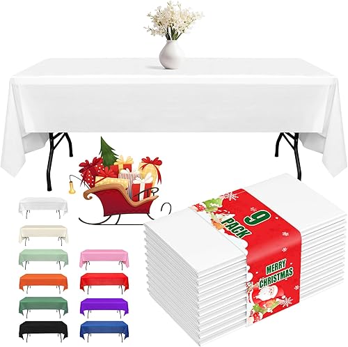 Fixwal Mantel de plástico desechable, paquete de 9 manteles de 54 x 108 pulgadas, para fiestas, pícnic, bodas, manteles decorativos, rectangulares,