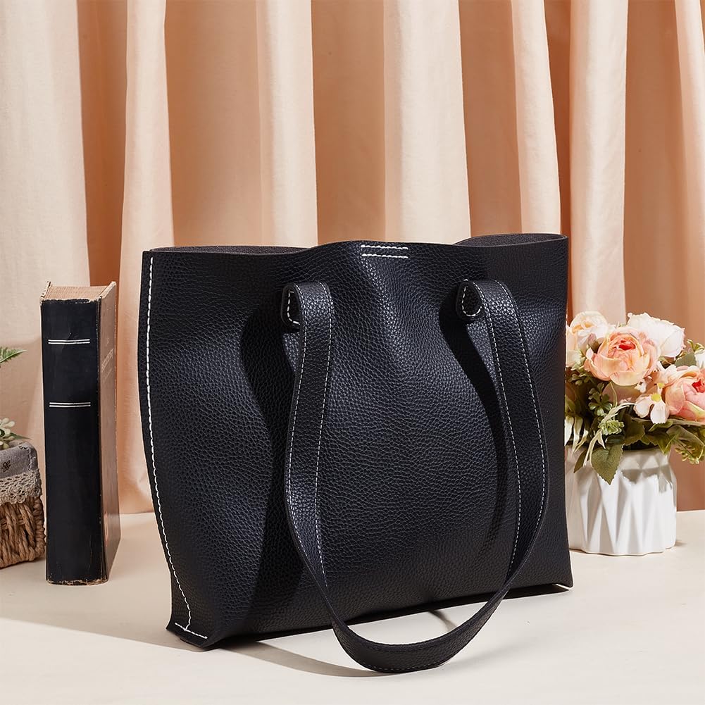 WADORN Women's Shoulder Handbag Making Kits, DIY PU Leather Handbags Handmade Sets for Christmas Mother's Day Birthday Imitation Leather Tote Bag Sewing Accessories for DIY Purse Making, Black