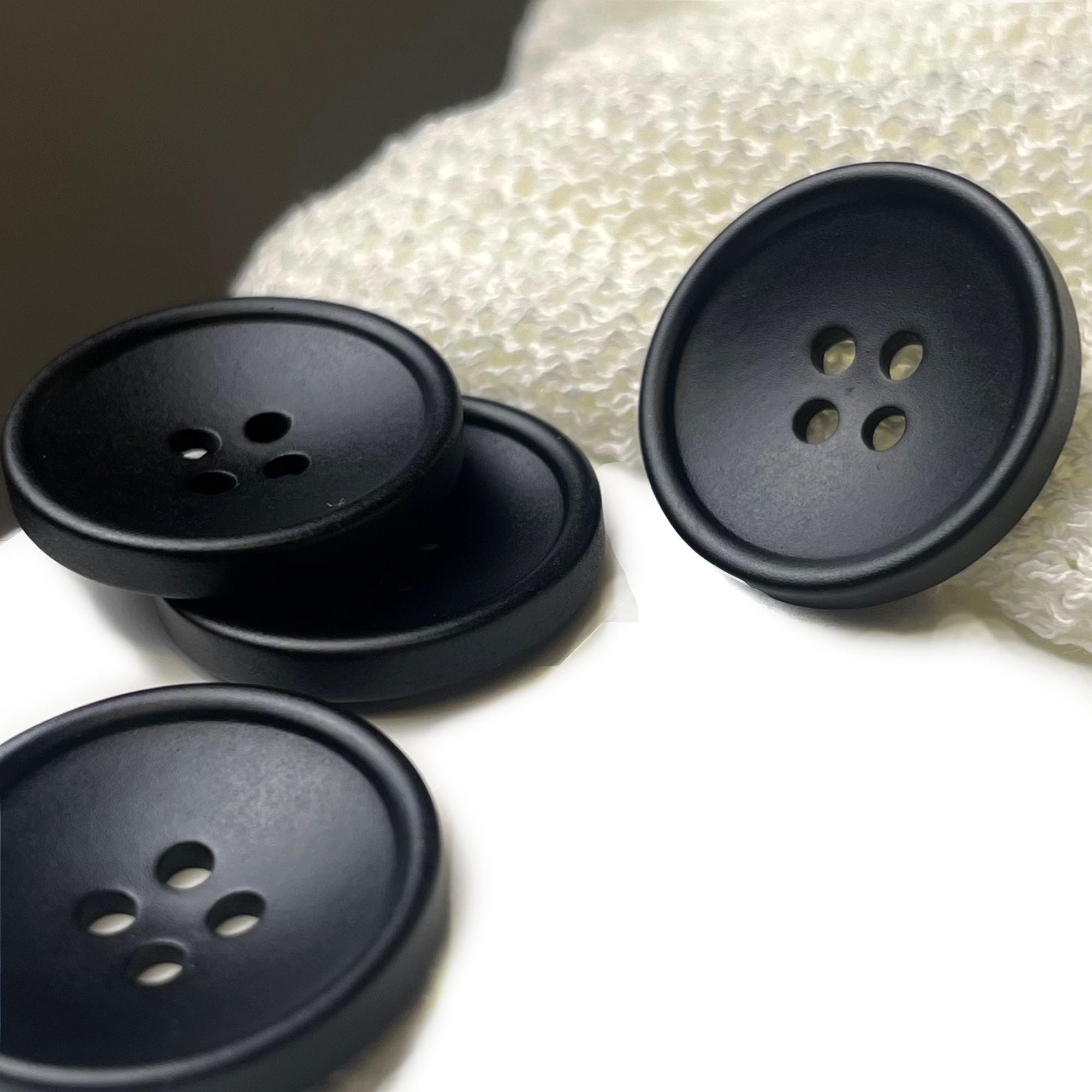 Concave Corozo Suit Buttons, Matte Black 4 Holes - Assorted Sizes (30PCS/Pack)
