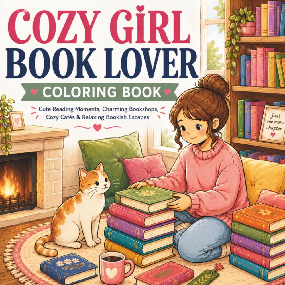 Cozy Girl Book Lover Coloring Book: Cute & Cozy Coloring Book for Adults and Teens Featuring Charming Reading Moments, Bookstores, Libraries, Cafés, and Relaxing Everyday Bookish Life