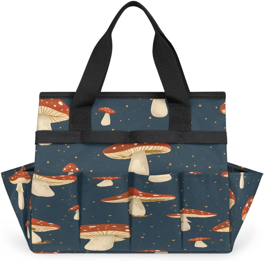 Cute Mushroom Print Garden Tool Bag Waterproof Gardening Tool Storage Bag with Handle & 10 Pockets Gardening Tote Bag for Women Garden Tool Organizer