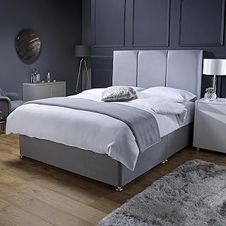 Savako Premium - Divan Bed with Memory Foam Sprung Mattress and Panel Headboard with Chrome Feet - (Available in 3ft Single, 4ft Small Double, 4ft6 Double, 5ft King Size) (4ft Small Double)