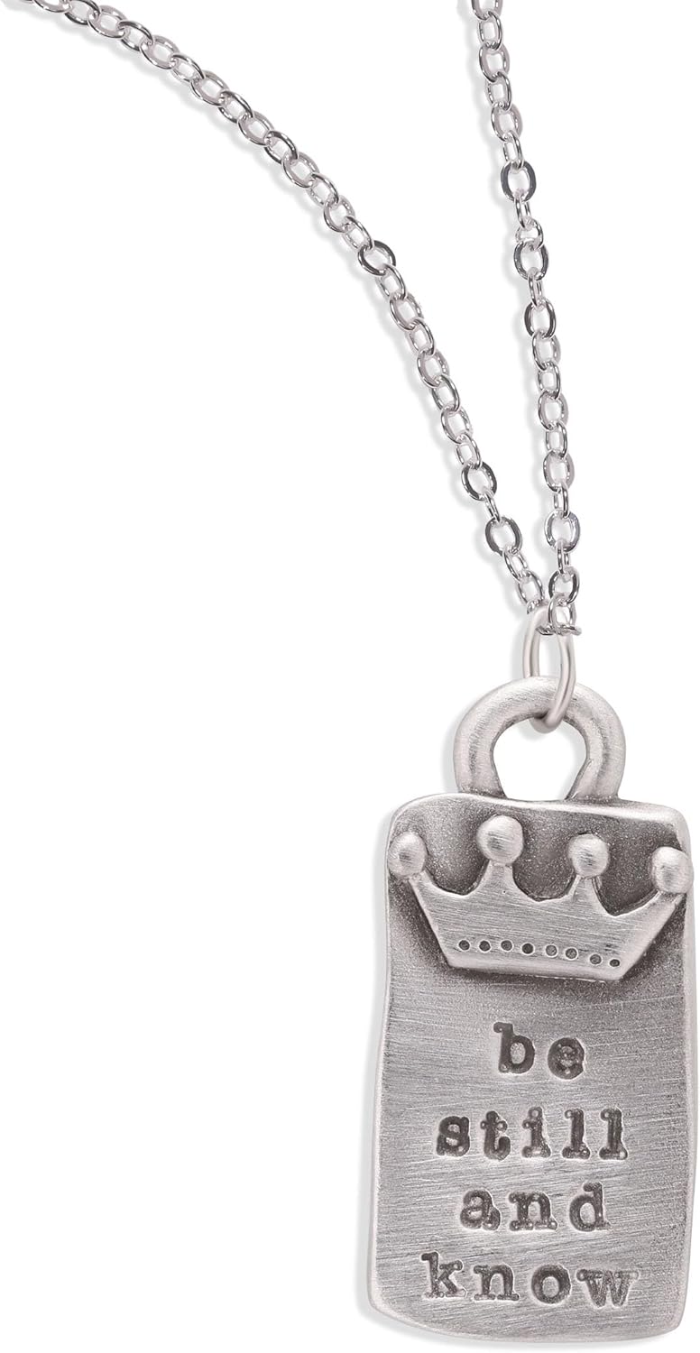 LISA LEONARD DESIGNS Pendant Necklace Be Still and Know Charm Pewter Best Gift Custom with Embossed Crown Accessory