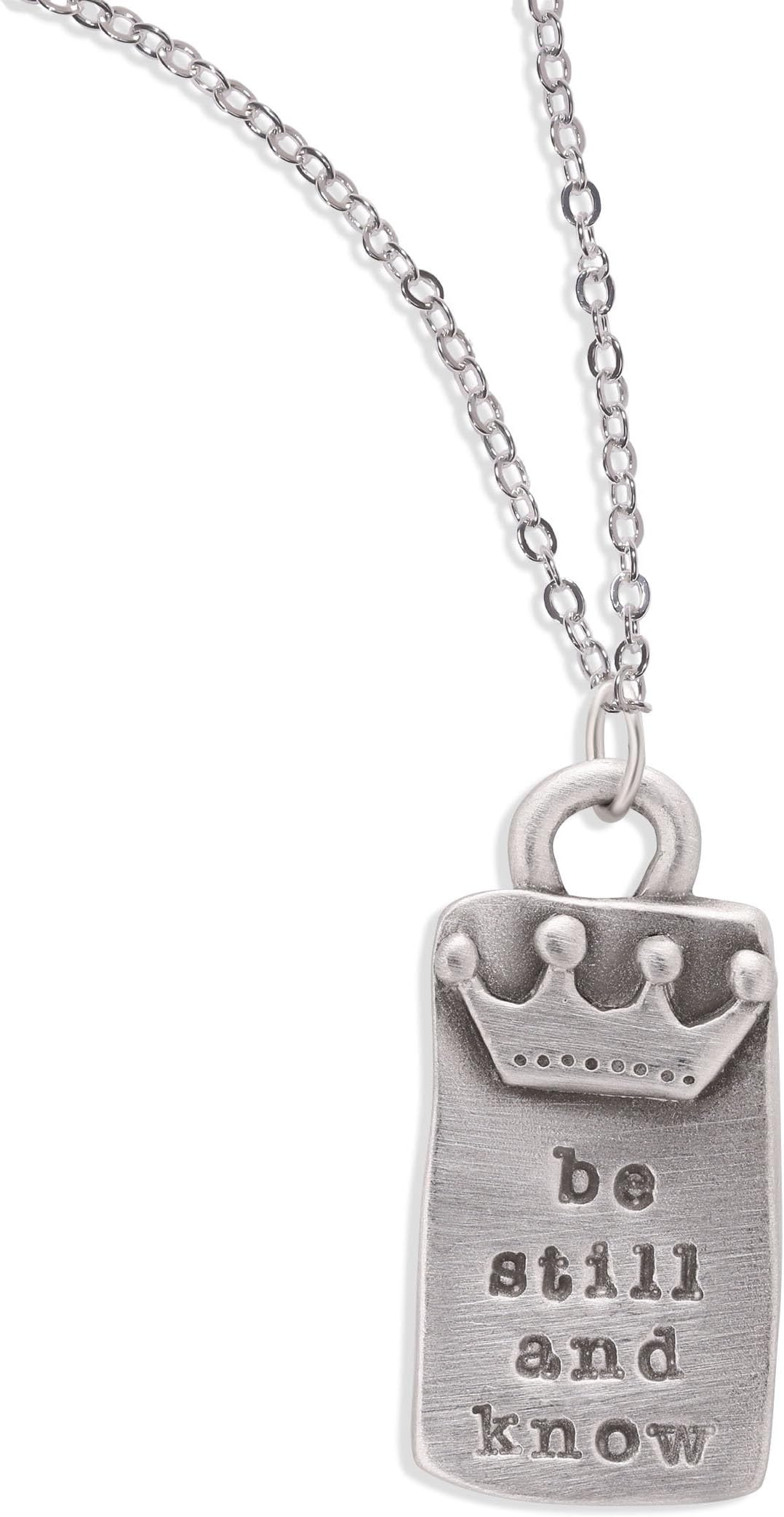 LISA LEONARD DESIGNS Pendant Necklace Be Still and Know Charm (Pewter Best Mother's Day Gift Custom Pendant with Embossed Crown Charm