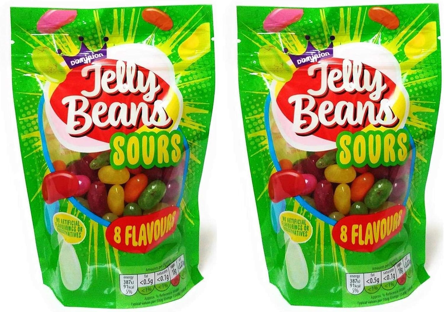 Dominion Jelly Beans Sours 8 Sour Fruit Flavours 2 x 200g Bags No Gelatine Amazon.co.uk