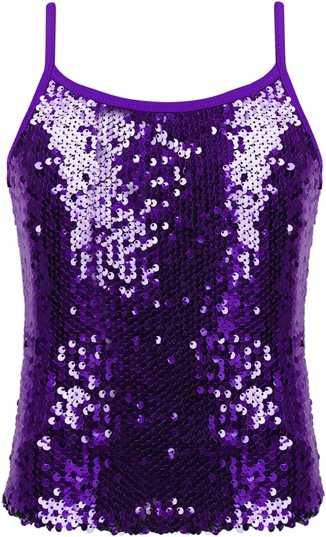Agoky Girls Shiny Metallic Ballet Dance Tank Tops Sleeveless Jazz Hip Hop Dance Tops Latin Dance Costume Ballerina Dancewear