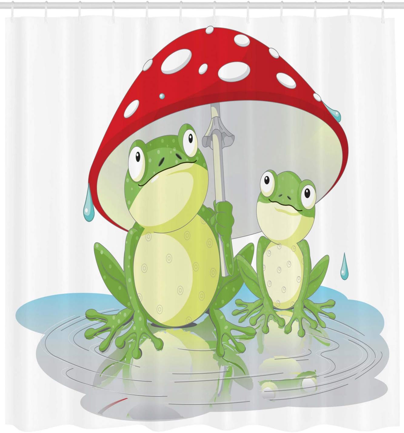 Ambesonne Frogs Shower Curtain, Amphibian Animals Under Mushroom Umbrella in Rain Cartoon Illustration, Cloth Fabric Bathroom Decor Set with Hooks, 69" W x 70" L, Dark Pink Green