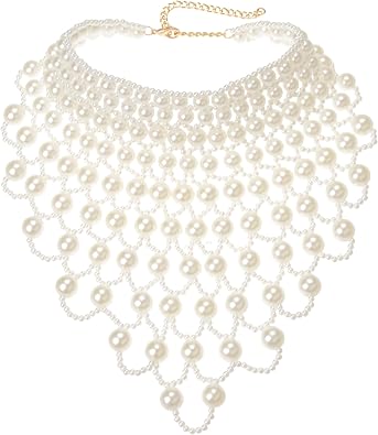 Jerollin Simulated Pearl Body Statement Necklace for Women, Fashion Collar Bib Necklaces Fashion Costume Jewelry