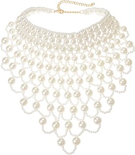 Jerollin Simulated Pearl Body Statement Necklace for Women, Fashion Collar Bib Necklaces Fashion Costume Jewelry