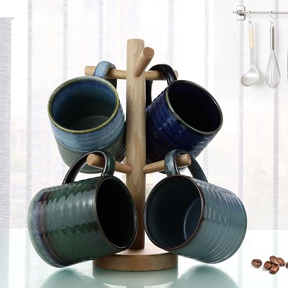 18 Oz Large Ceramic Coffee Mug, 500ml Big Handmade Pottery Tea Cup for Office and Home, Big Handle Easy to Hold, Microwave and Dishwasher Safe, Stylish Texture Glaze (Starry Blue)