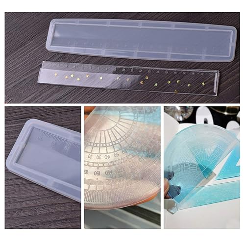 Miniatura 5 de FineInno 4 moldes de resina de regla, moldes de fundición geométrica con triángulo, cuadrado y transportador, molde de silicona con escala para kit