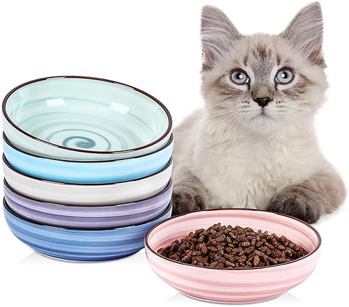 Miniatura 9 de Selamica Juego de 4 cuencos de cerámica para gatos de 5.6 pulgadas de ancho, platos poco profundos para comida y agua, varios colores Colores