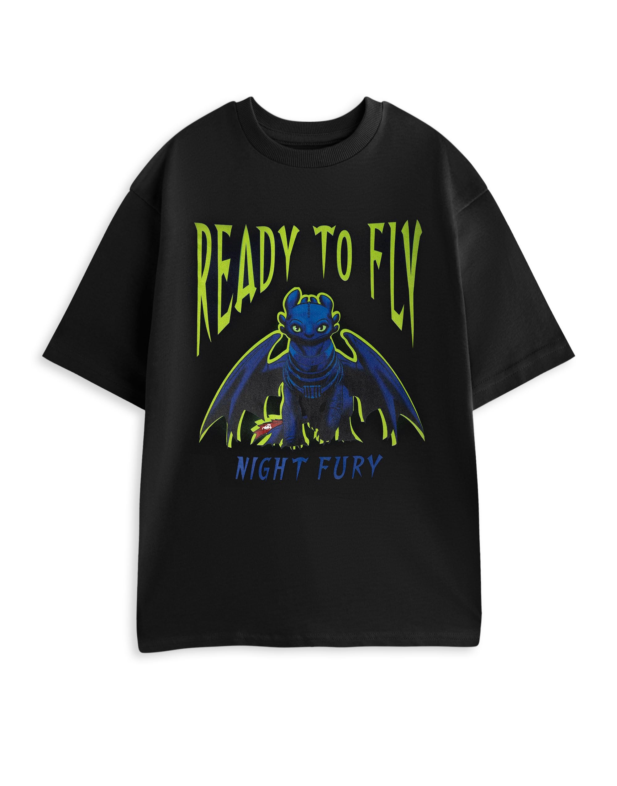 How To Train Your Dragon Night Fury Black Short Sleeve Graphic Tee | Ready to Fly Motivational Toothless T-Shirt | Unisex Adult Casual Wear | Movie Themed Apparel