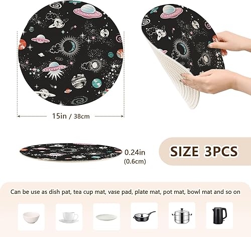 Miniatura 2 de 3 Pcs Round Trivet for Hot Pots and Pans 15in Cotton Thread Weave Hot Dishes Trivets for Instant Pot Halloween Decor Galaxy Outer Space