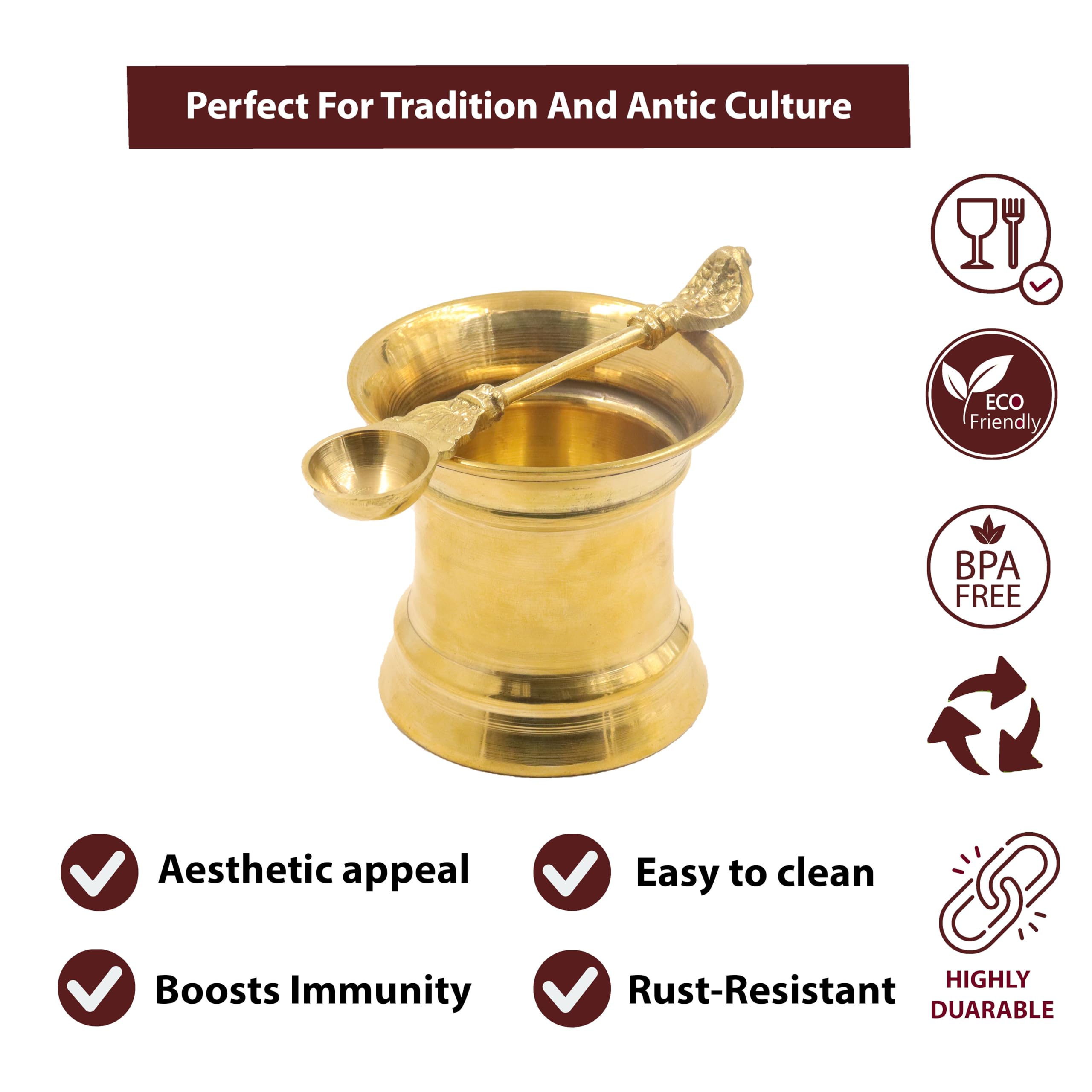 Putrika Traditional Handcrafted Brass panchapatra Set | udarni | Snake Spoon panchpathiram panchapalli for Pooja|Worship - Panchamurt Set - Big 3