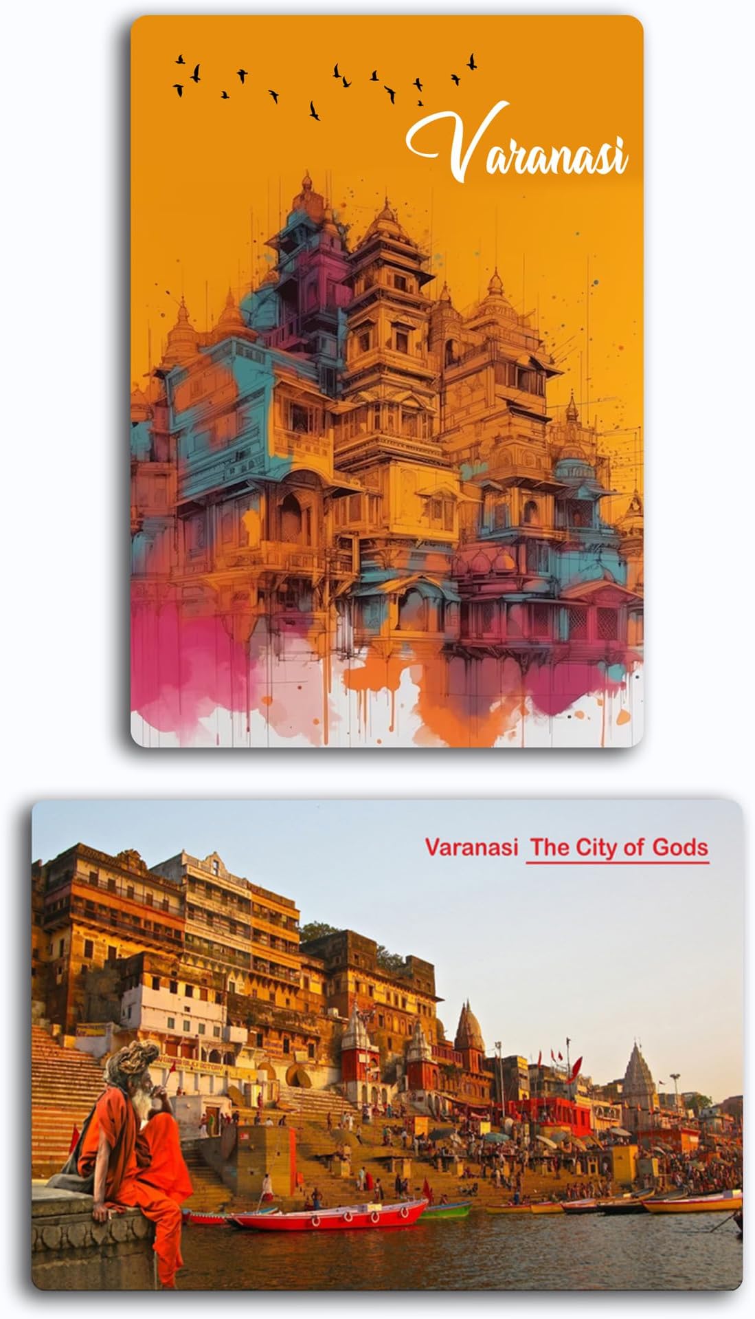 A One Souvenir Varanasi Fridge Magnet for Home Decor Office Decoration Tourist Gifts (2PCS) - Famous Destination Cities Magnets , 1 Pack