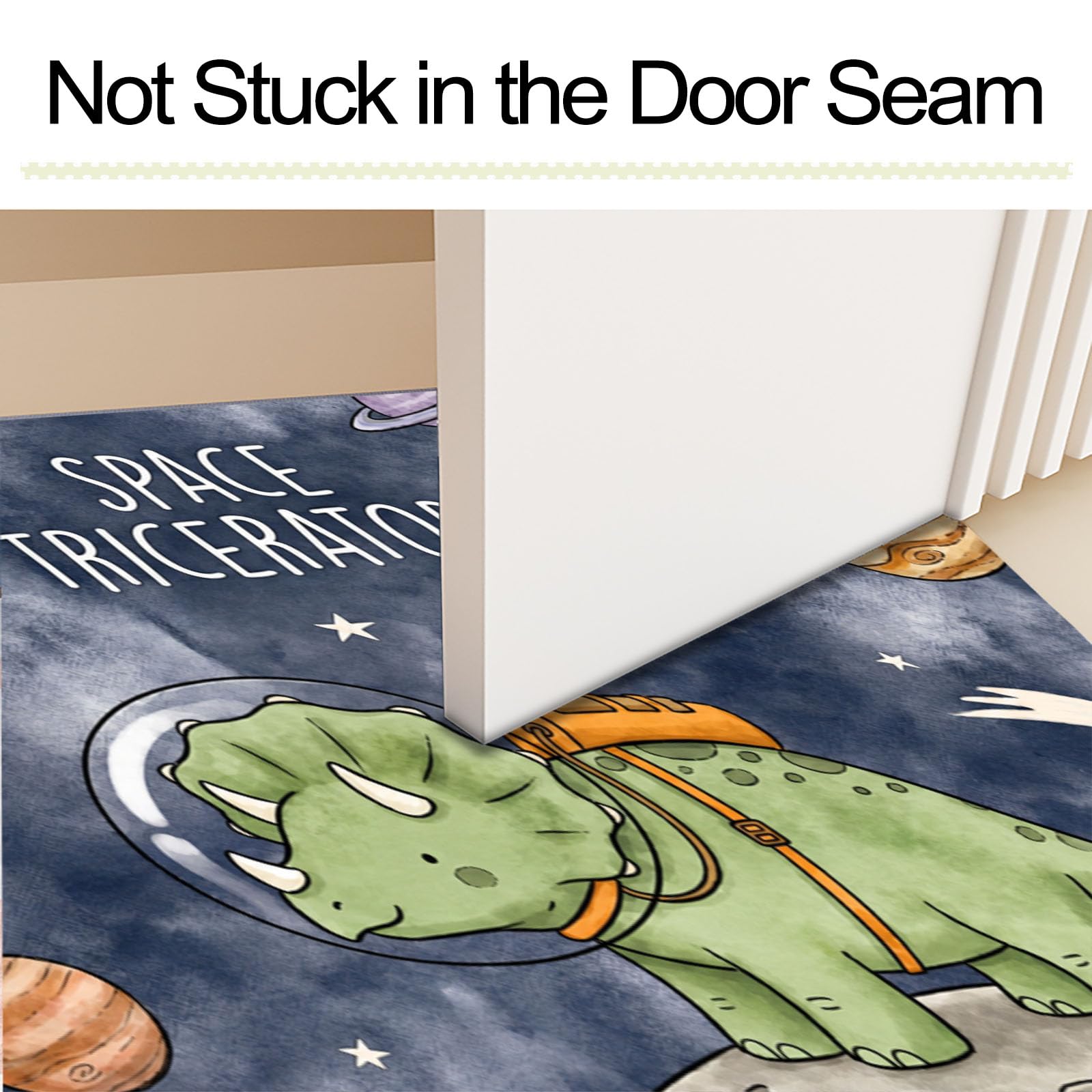 Felpudo Ultrafino Para Interiores,80X120Cm,Astronautas Animales Dibujos Animados Alfombra Antideslizante Lavable Para Entrada,Lindo Dinosaurios Universo Felpudo De Perfil Bajo,Atrapa Suciedad,Azul