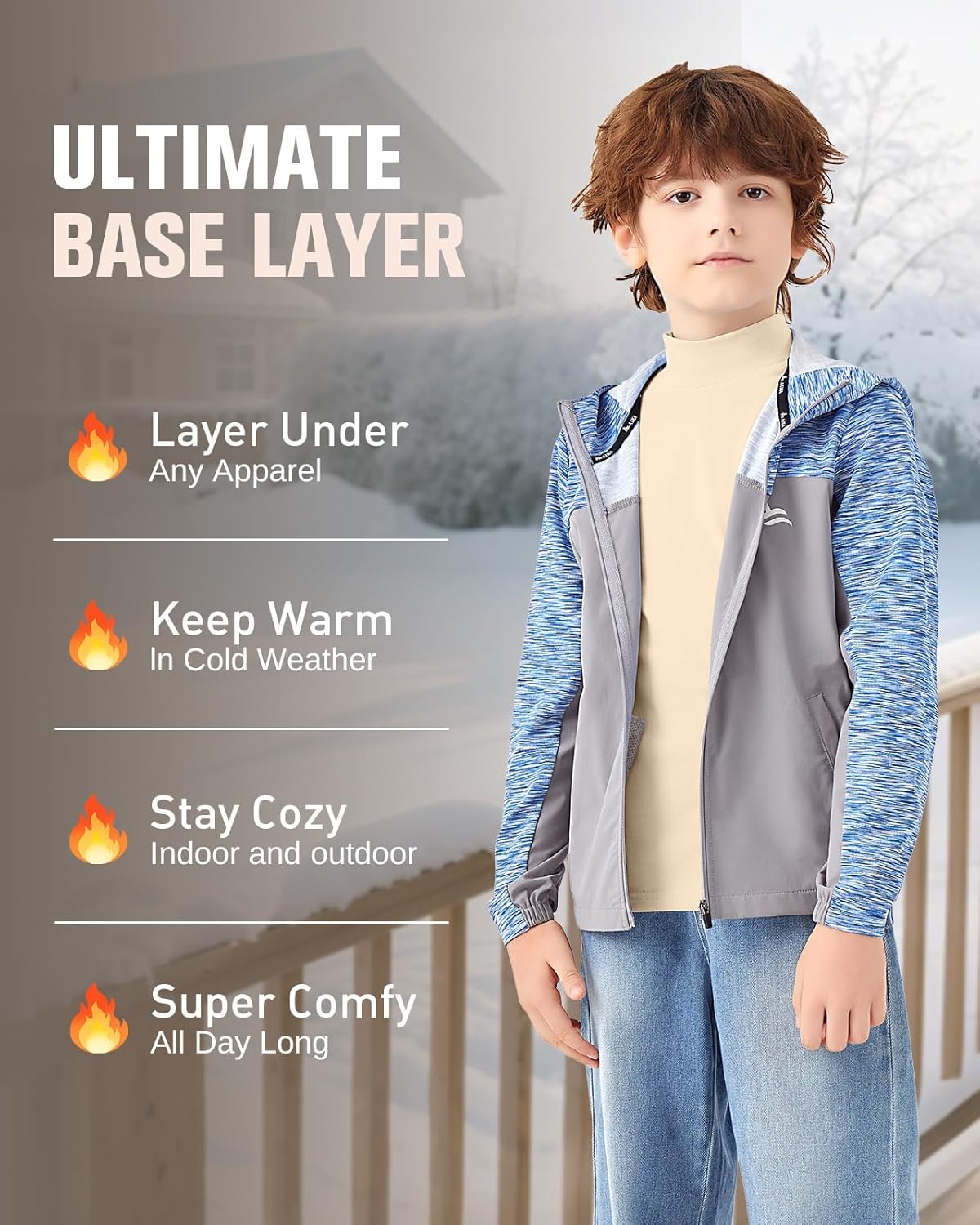 Girls/Boys Mock Neck Long Sleeve Thermal Shirts Turtleneck Fleece Tops Kids Undershirt Warm Base Layer Tops Tees - Image 6