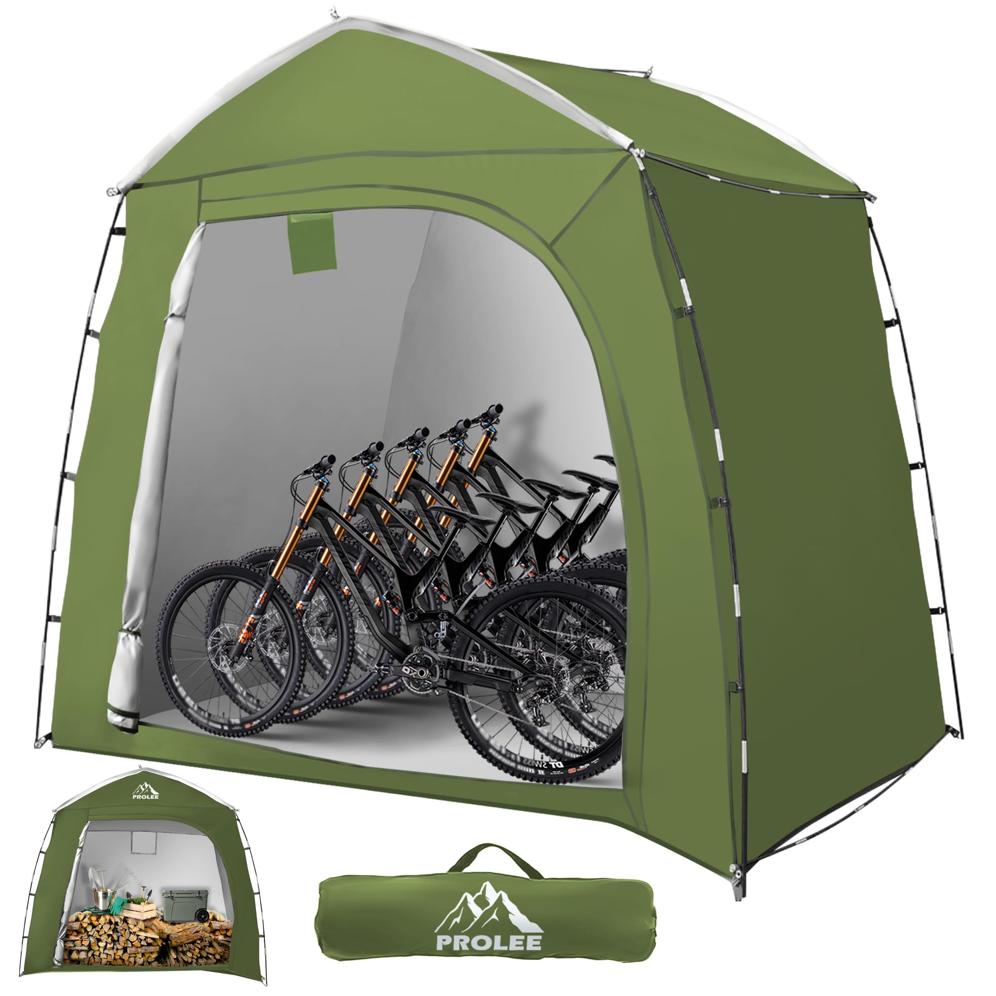 Bike Storage 7.3 x 5ft, Outside Storage Waterproof Oxford Fabric for 4 Bikes, Bike Shed, Garden Sheds & Outdoor Storage (Arch Green - XXL for 4-5 Bikes)