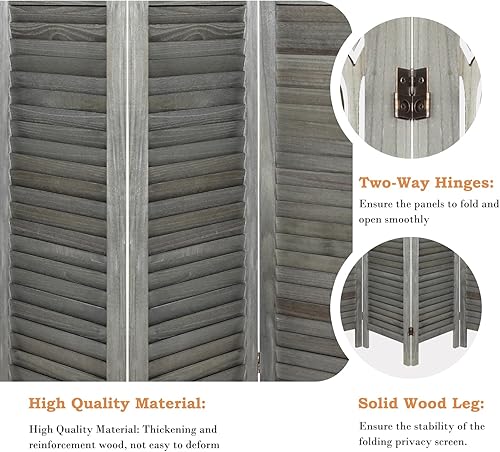 Miniatura 2 de ECOMEX Divisores de habitación de 4 paneles totalmente montados de 5.6 pies tallados y pantallas plegables, pantalla divisora de madera