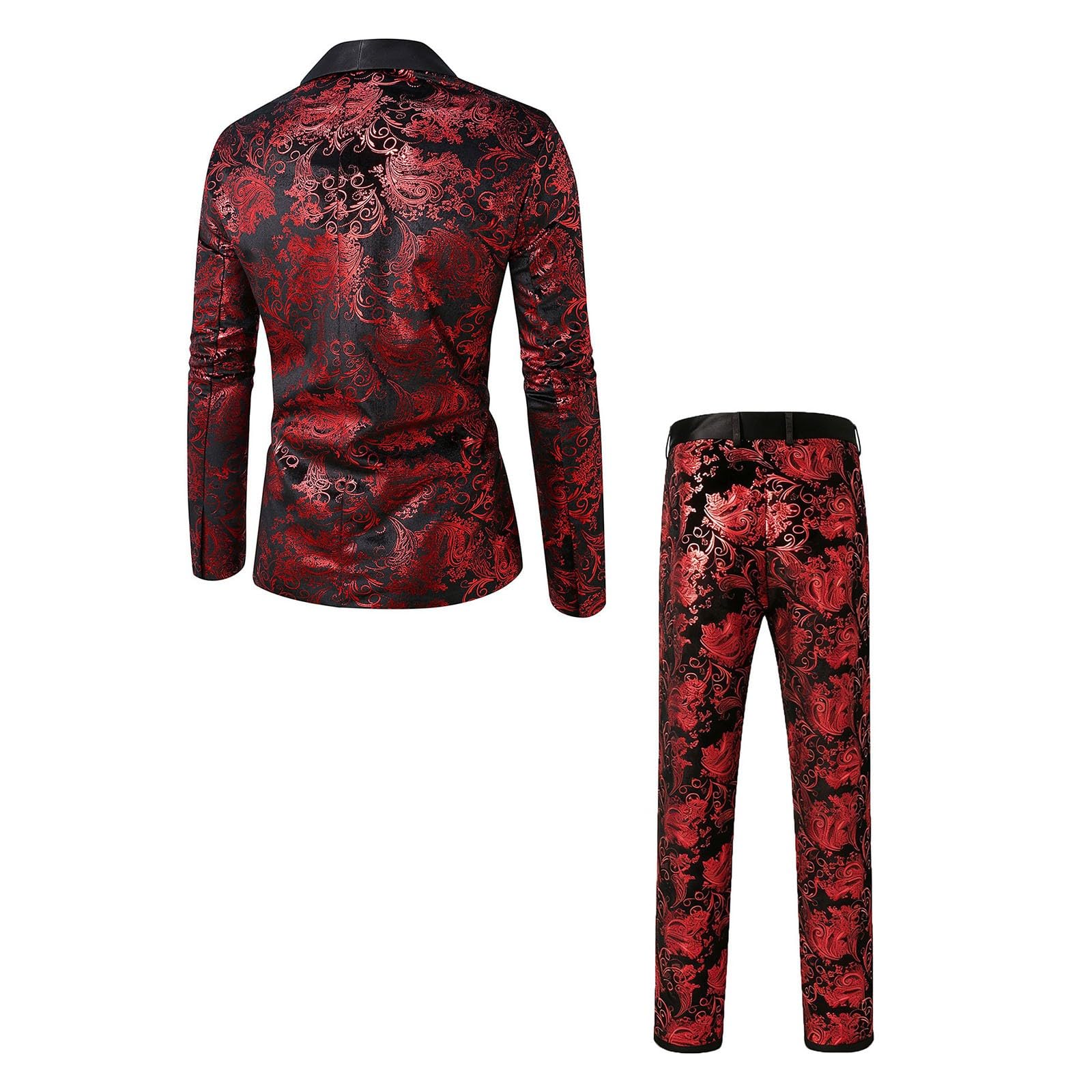 Generisch Tuta da uomo, 2 pezzi, classico, oro floreale, jacquard, slim fit, per matrimonio, ballo, smoking, casual, giacca e pantaloni, motivo cachemire, smoking, per matrimoni e feste