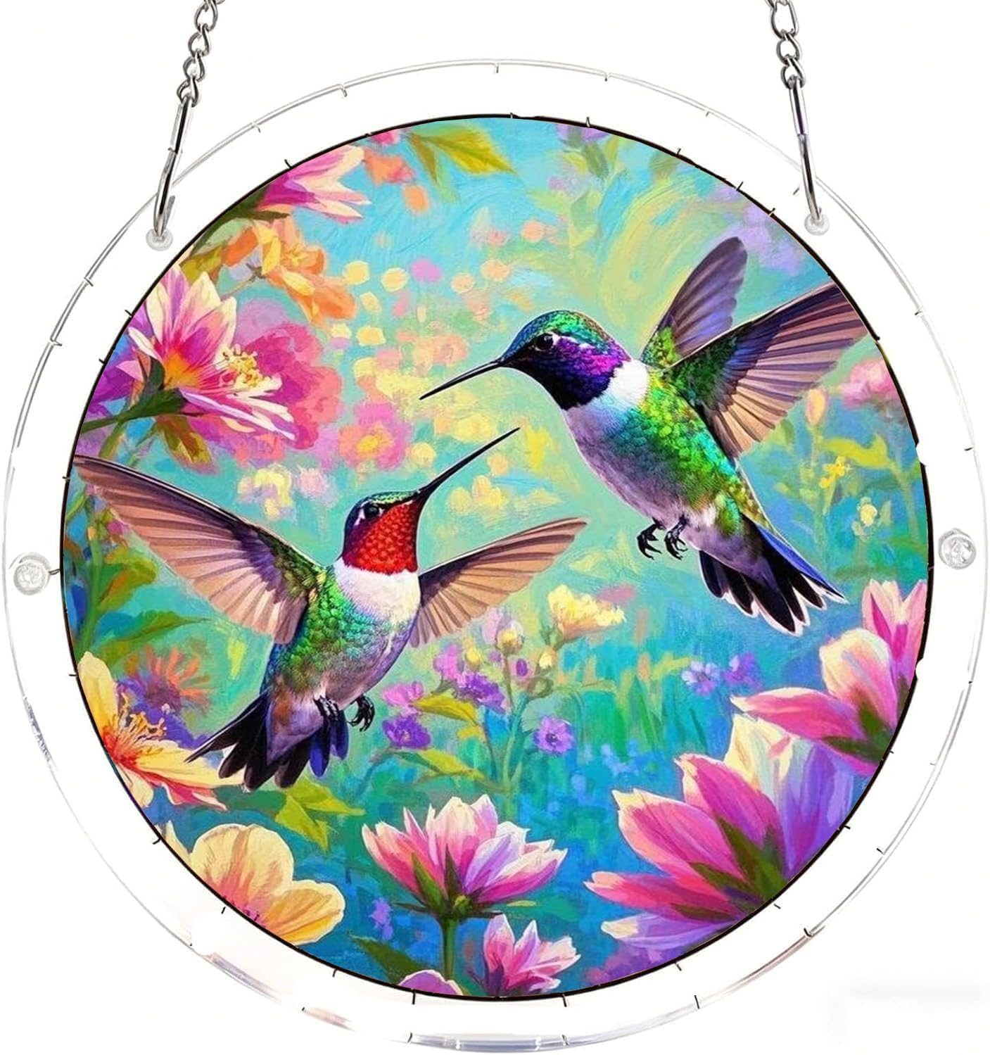 Hummingbird Art, Flower Acrylic Jigsaw Puzzles Suncatcher, 8.2 Inch Window Hanging Suncatcher Acrylic Puzzle, DIY Home Decor Art Gift