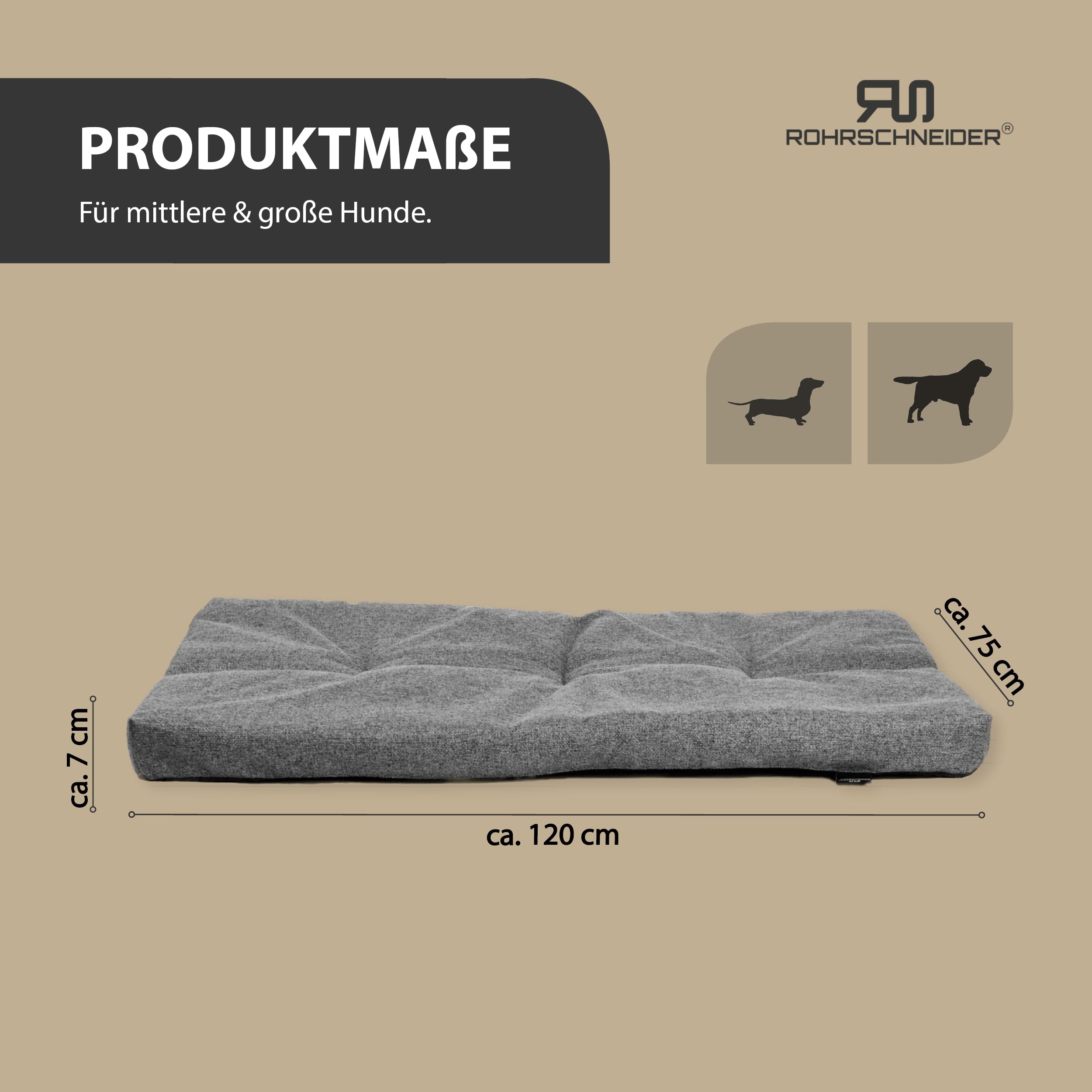 Rohrschneider Hundebett, Anti-Rutsch, kl., mittelgr. & gr. Hunde, Gr.3 grau