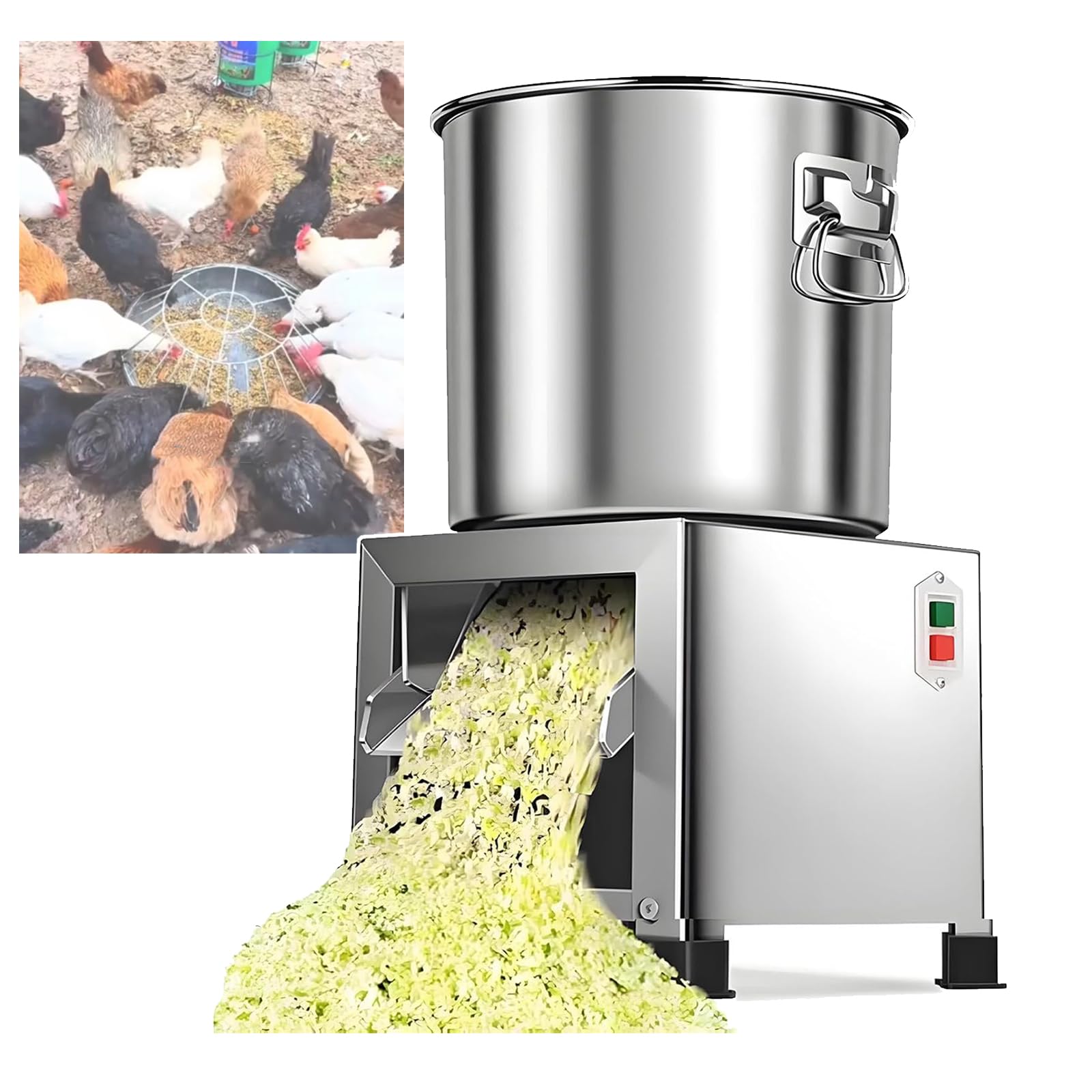 JNTFNE Electric Vegetable Dicer Chopper, 1000W-1800W Commercial Poultry Feed Processor with 4 Blades, Large Port, 50–120kg/H Output for Animal Feeding