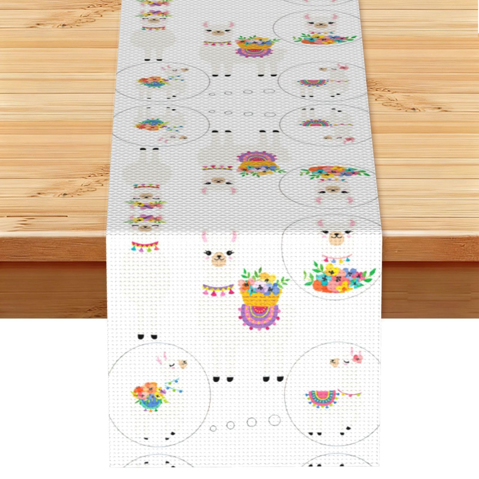 Llama Printed Kitchen Table Runner 13x72, Faux Linen Style Decor for Home Wedding Banquet Fireplace