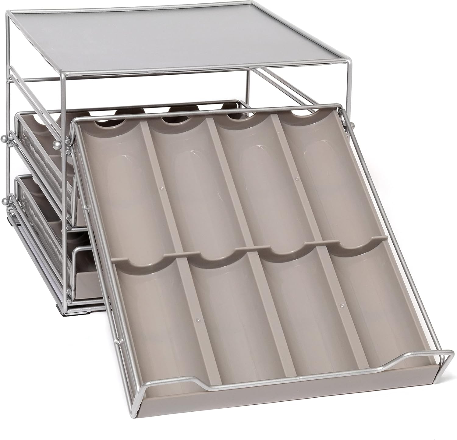 Lipper International 8724 Three-Tier Tilt-Down Kitchen and Cooking Spice Drawer Rack with 96 Labels, Silver, 24 Bottle Capacity