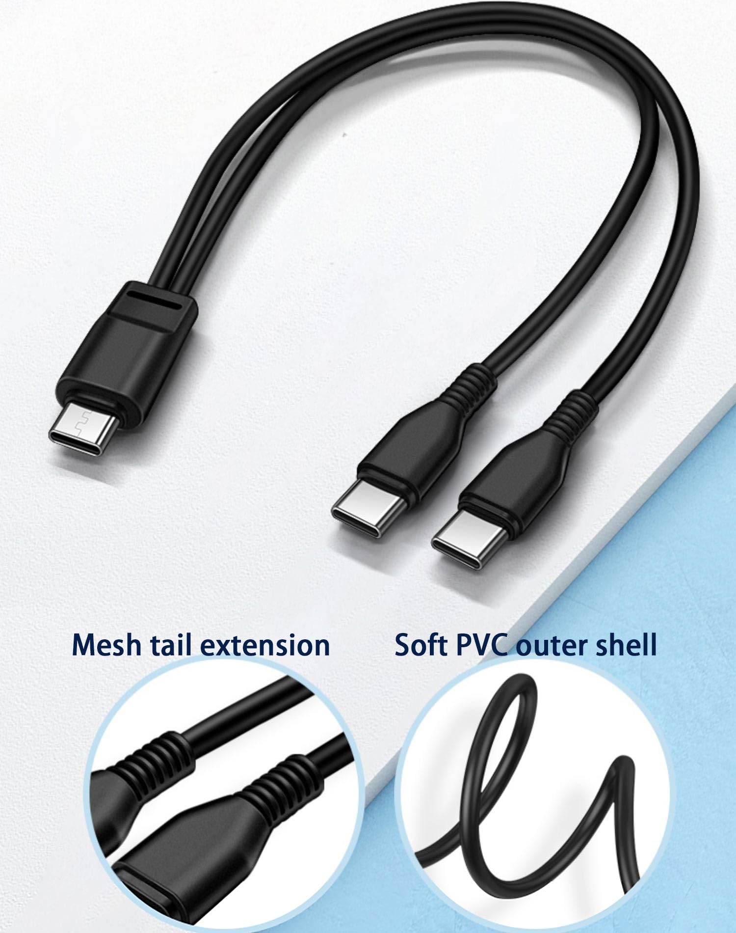 USB-Splitter Ladekabel 2-in-1 – 6A, 90° Winkel, Mit 2 USB-C Anschlüssen, 1,96 Ft, Für Laptop & Handy